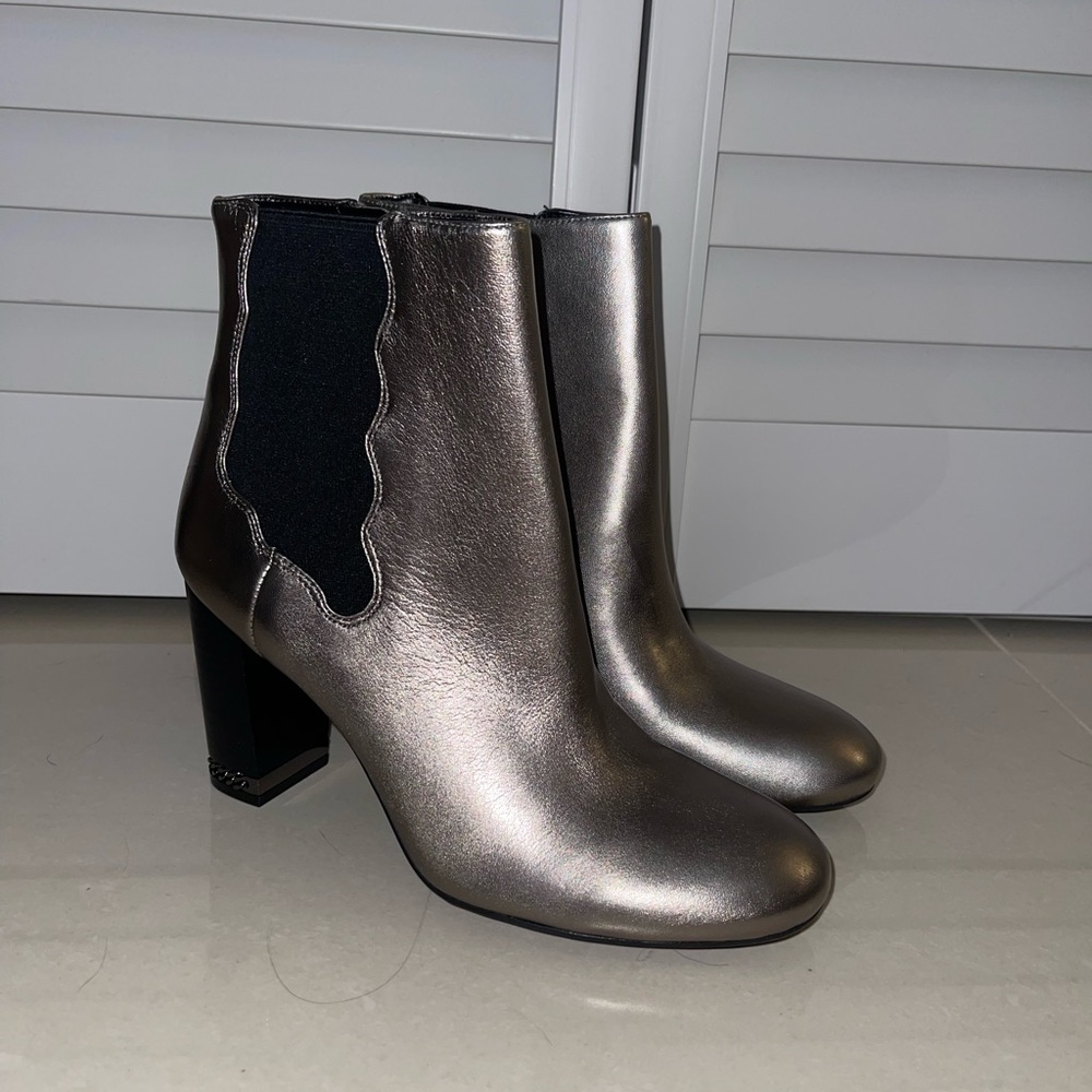 Preston & York Olina Metallic Leather Chain Heel Boots